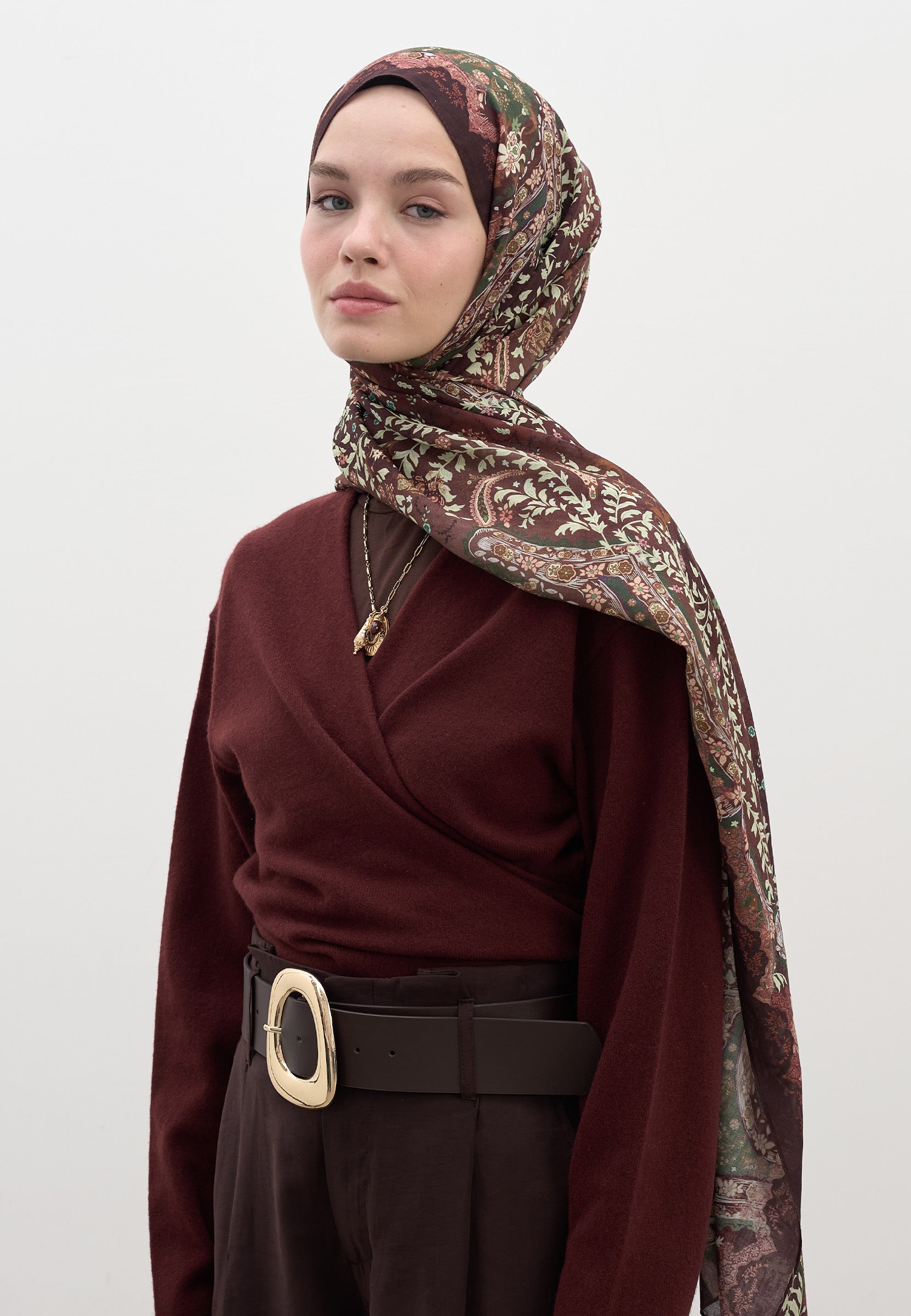 Bordo Cerıse Desen Şal