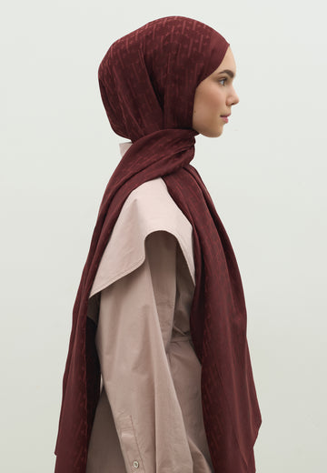 Bordo Monogram Pamuk Floş Jakarlı Şal