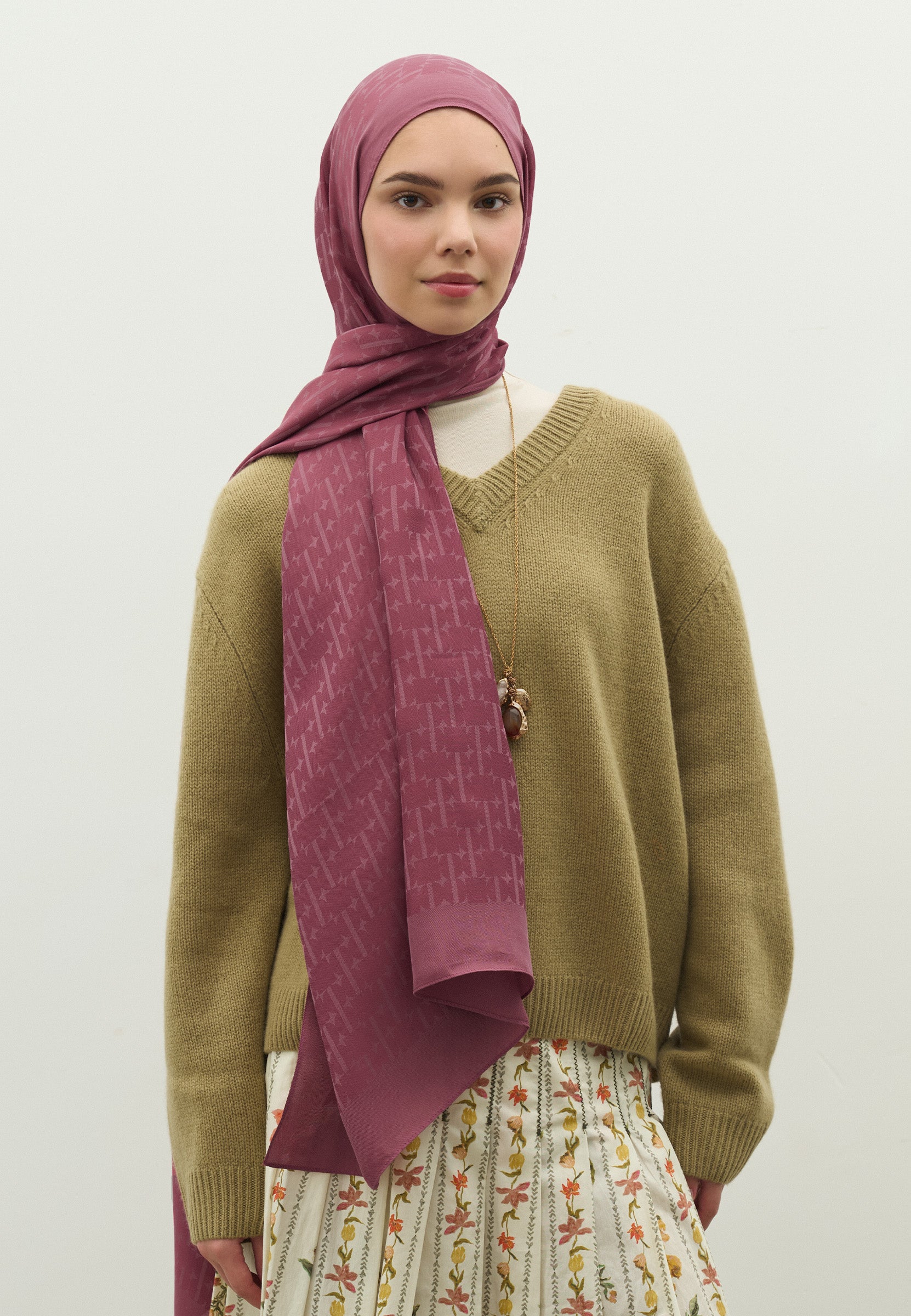 Vıntage Rose Monogram Pamuk Floş Jakarlı Şal