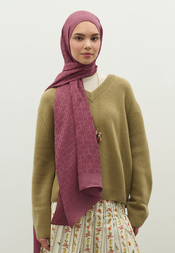 Vıntage Rose Monogram Pamuk Floş Jakarlı Şal
