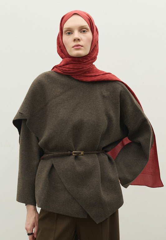 Soft Kırmızı Monogram Pamuk Floş Jakarlı Şal
