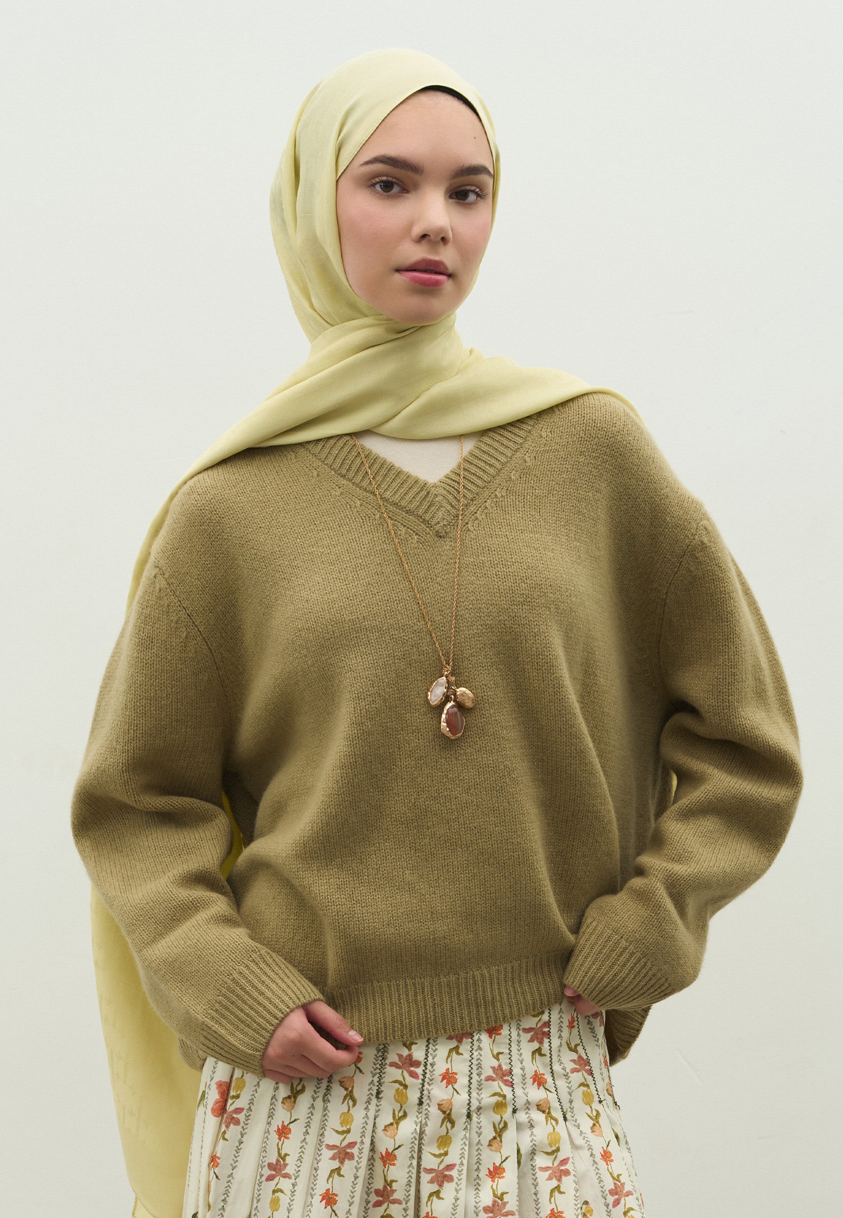 Soft Sarı Monogram Pamuk Floş Jakarlı Şal