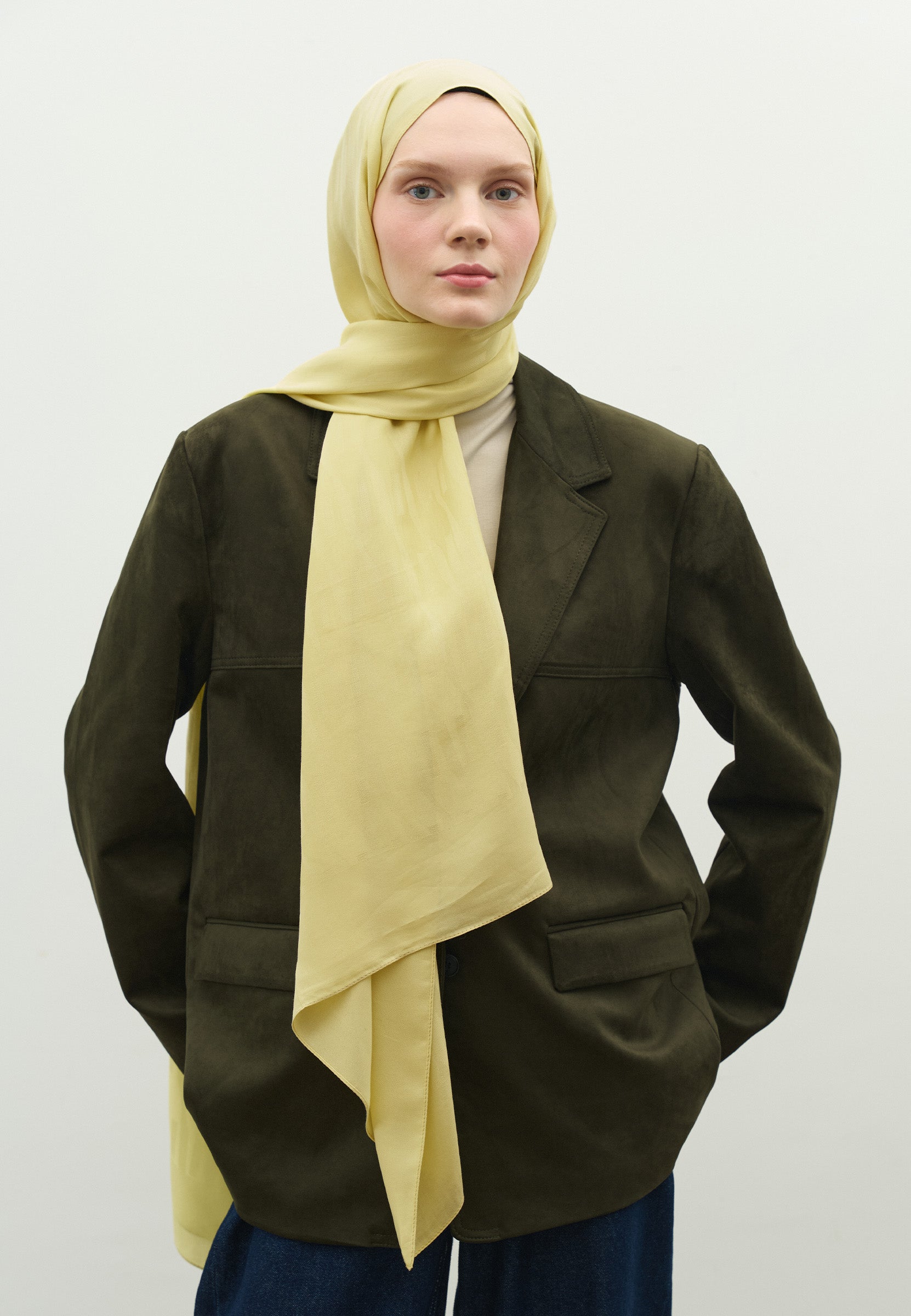Soft Sarı Nara Pamuk Floş Jakarlı Şal