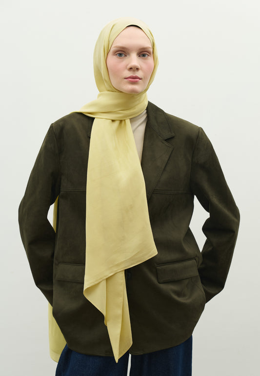 Soft Sarı Nara Pamuk Floş Jakarlı Şal