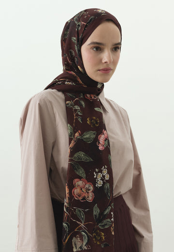 Bordo Flower Raın Desenli Pamuk Viskon Şal