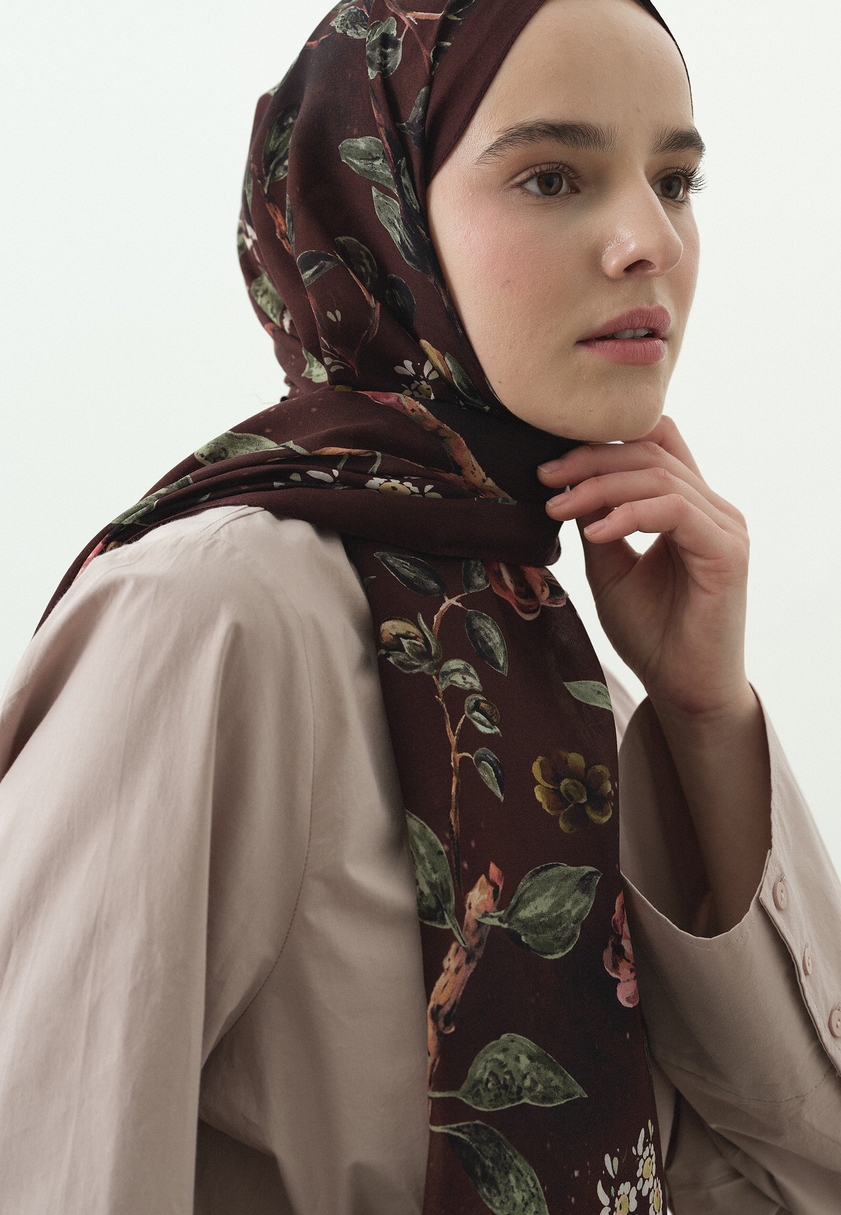Bordo Flower Raın Desenli Pamuk Viskon Şal