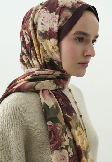 Bordo Rose Breeze Desenli Pamuk Viskon Şal