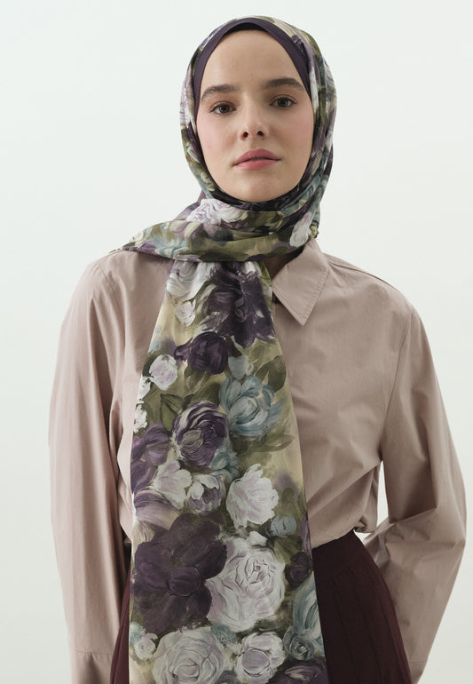 Lavanta Rose Breeze Desenli Pamuk Viskon Şal