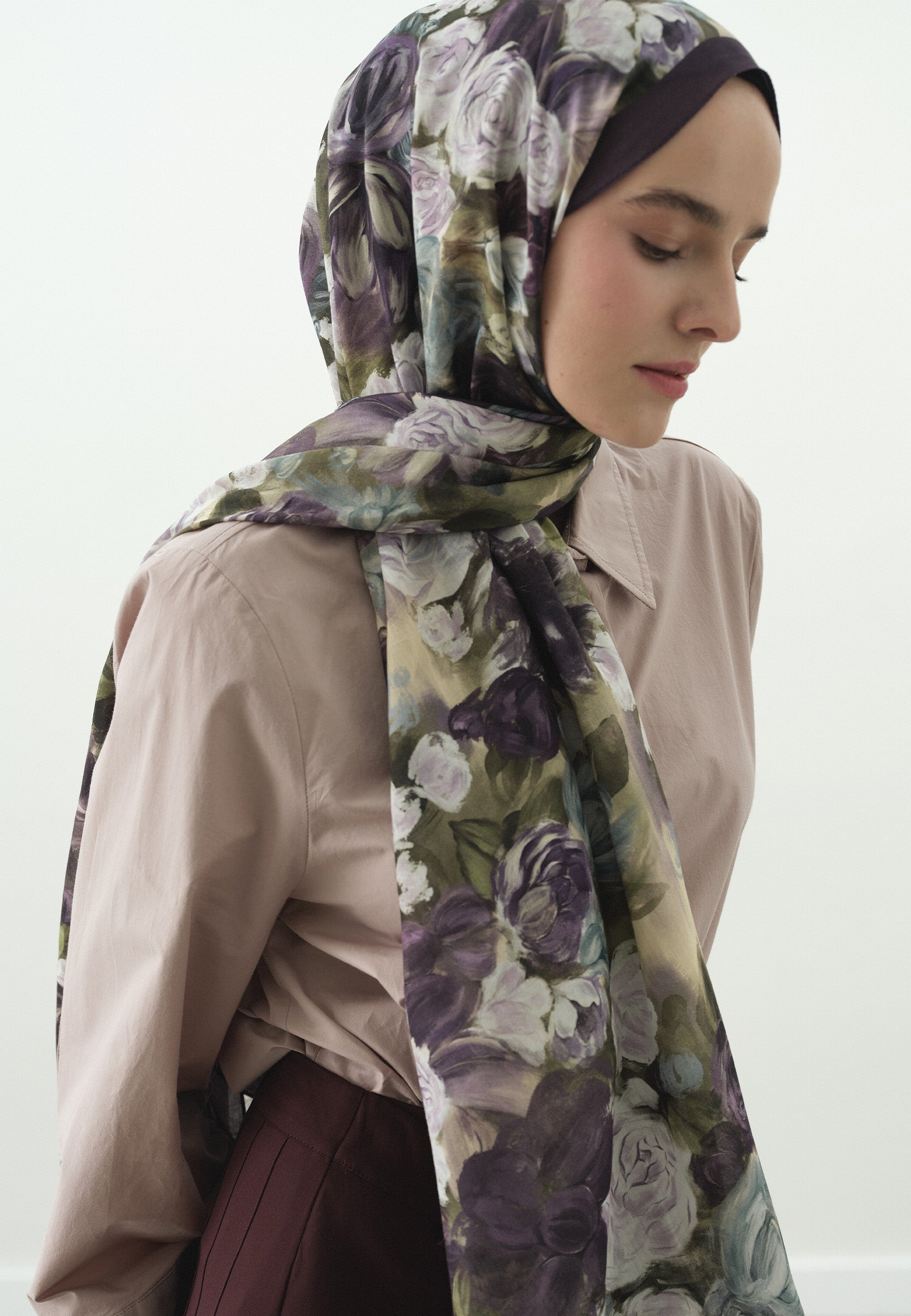 Lavanta Rose Breeze Desenli Pamuk Viskon Şal