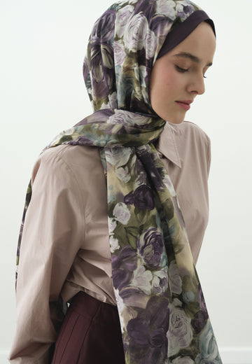 Lavanta Rose Breeze Desenli Pamuk Viskon Şal
