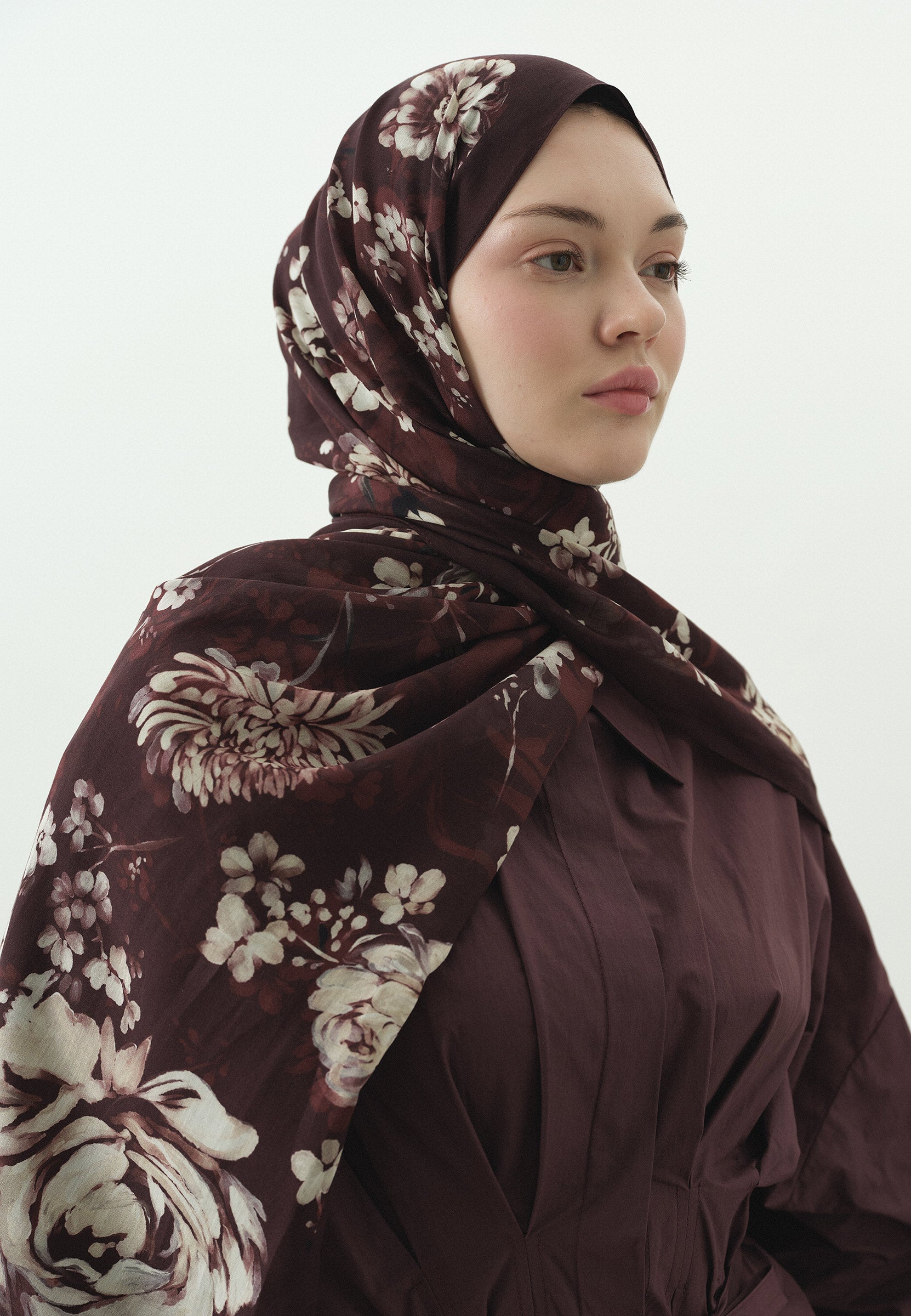 Mıdnıght Rose Desenli Pamuk Viskon Şal Bordo