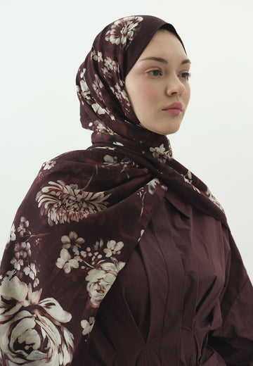 Mıdnıght Rose Desenli Pamuk Viskon Şal Bordo