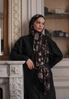 Midnight Rose Desenli Pamuk Viskon Şal Kahve