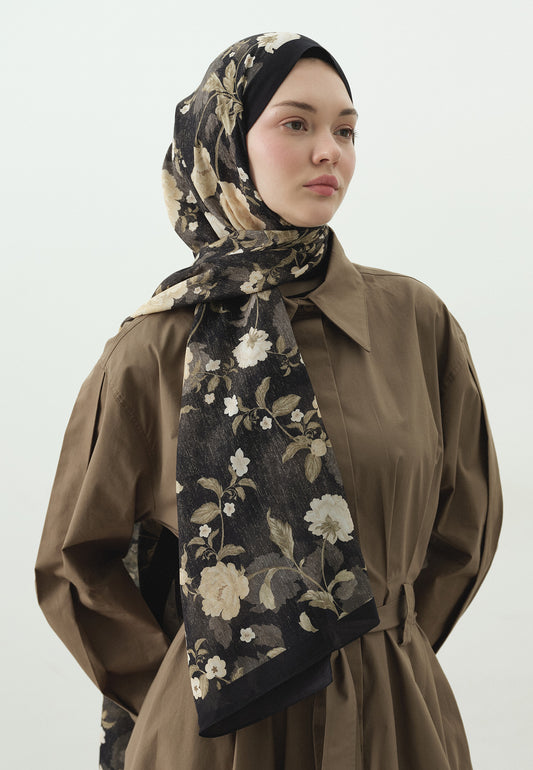 Siyah Reverıe Desenli Pamuk Viskon Şal