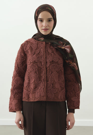 Çikolata Kahve Zelında Desenli Pamuk Viskon Şal