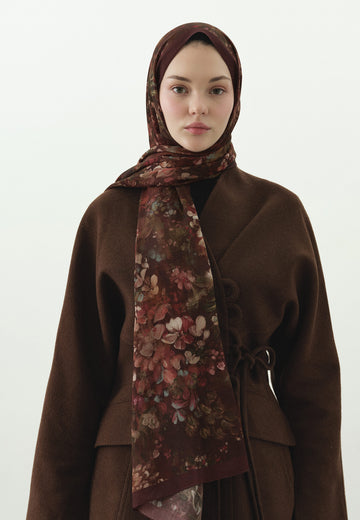 Dark Beauty Desenli Pamuk Viskon Şal Bordo