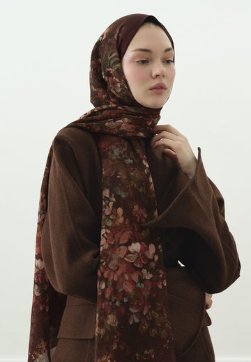 Dark Beauty Desenli Pamuk Viskon Şal Bordo
