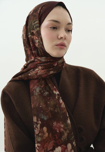 Dark Beauty Desenli Pamuk Viskon Şal Bordo