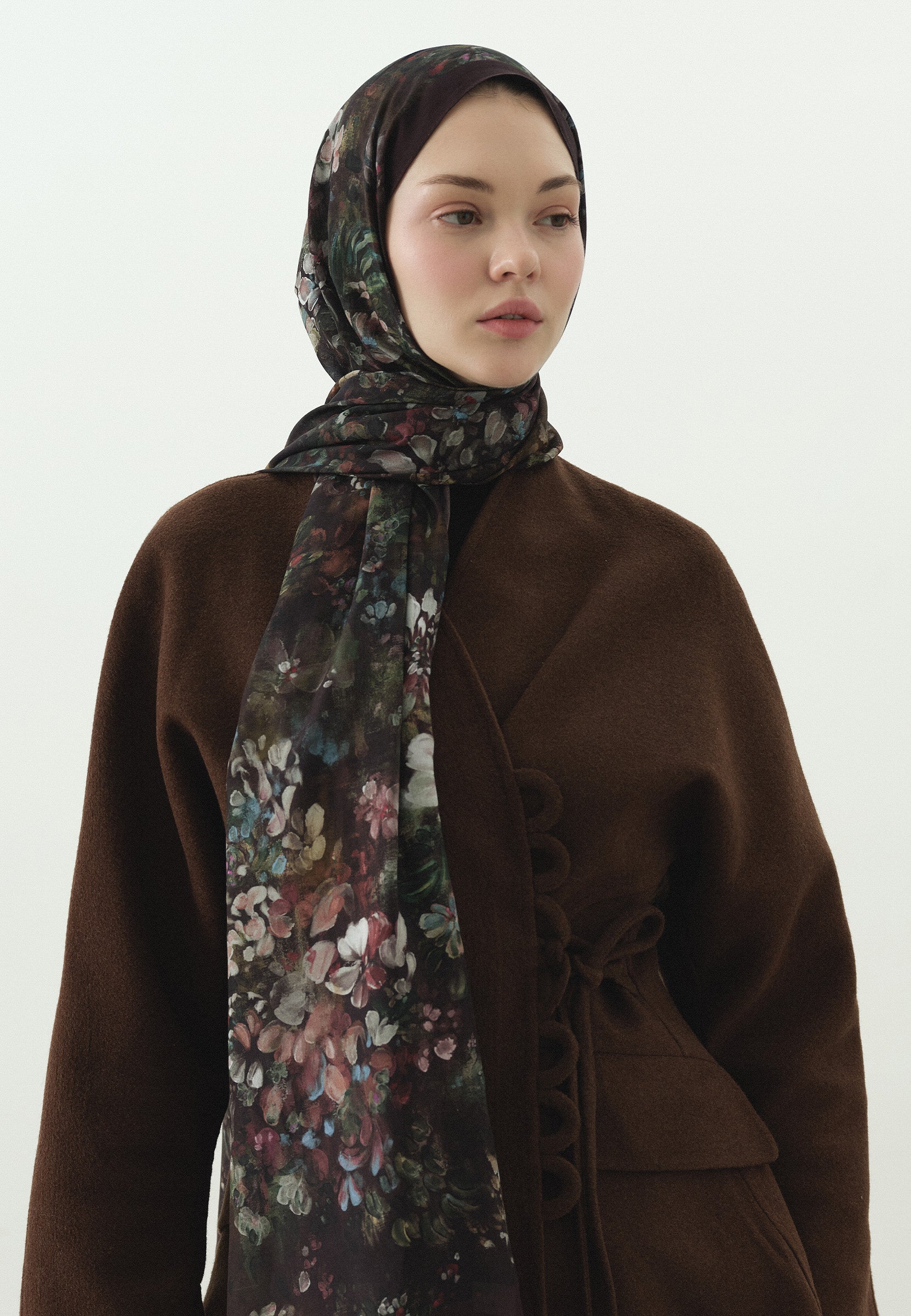 Mürdüm Dark Beauty Desenli Pamuk Viskon Şal