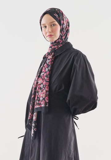 Siyah Secret Pearl Desenli Pamuk Viskon Şal