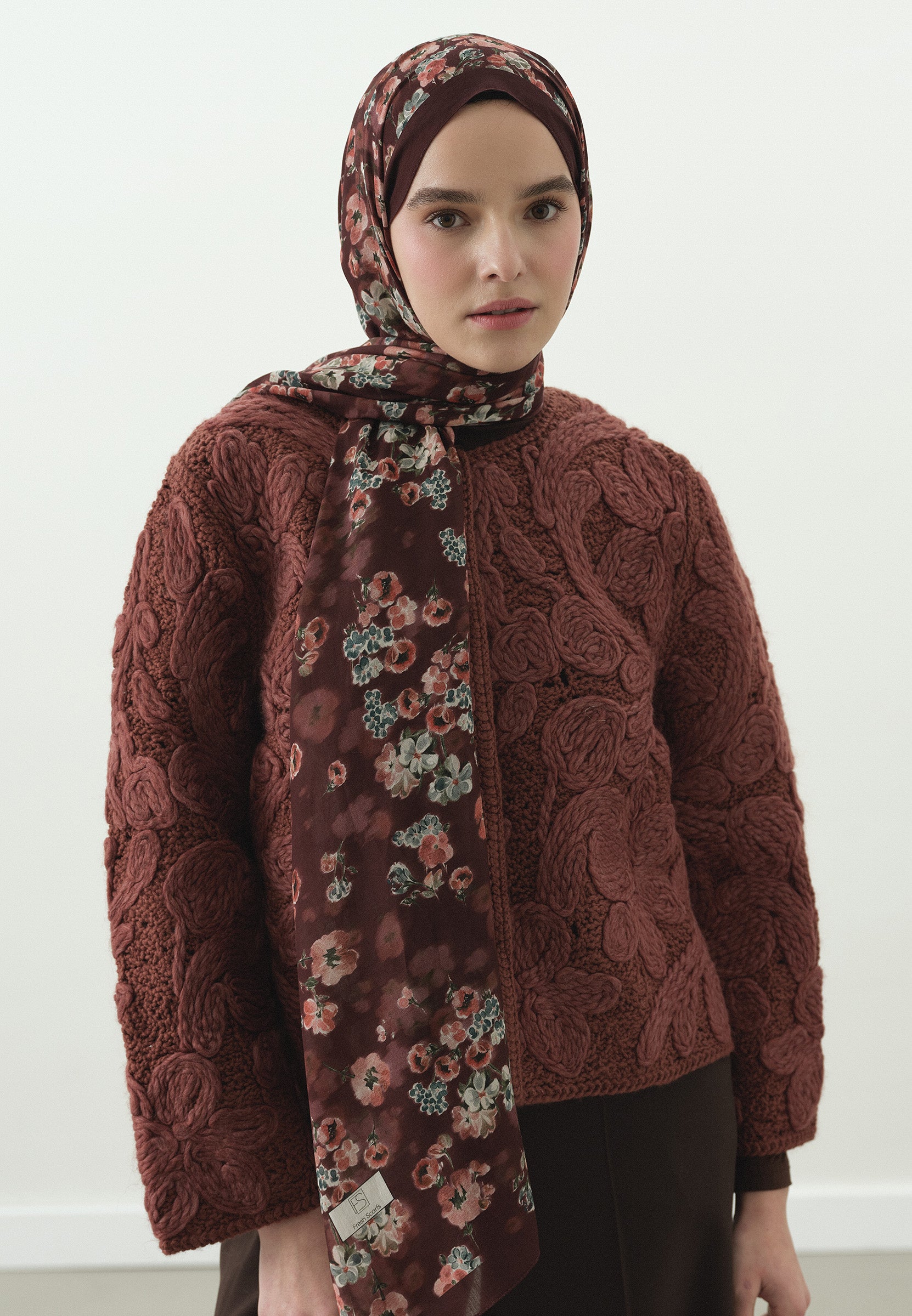 Bordo Secret Pearl Desenli Pamuk Viskon Şal
