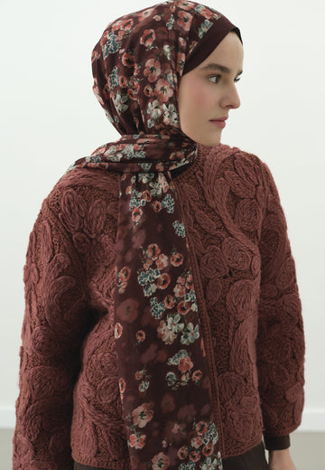 Bordo Secret Pearl Desenli Pamuk Viskon Şal