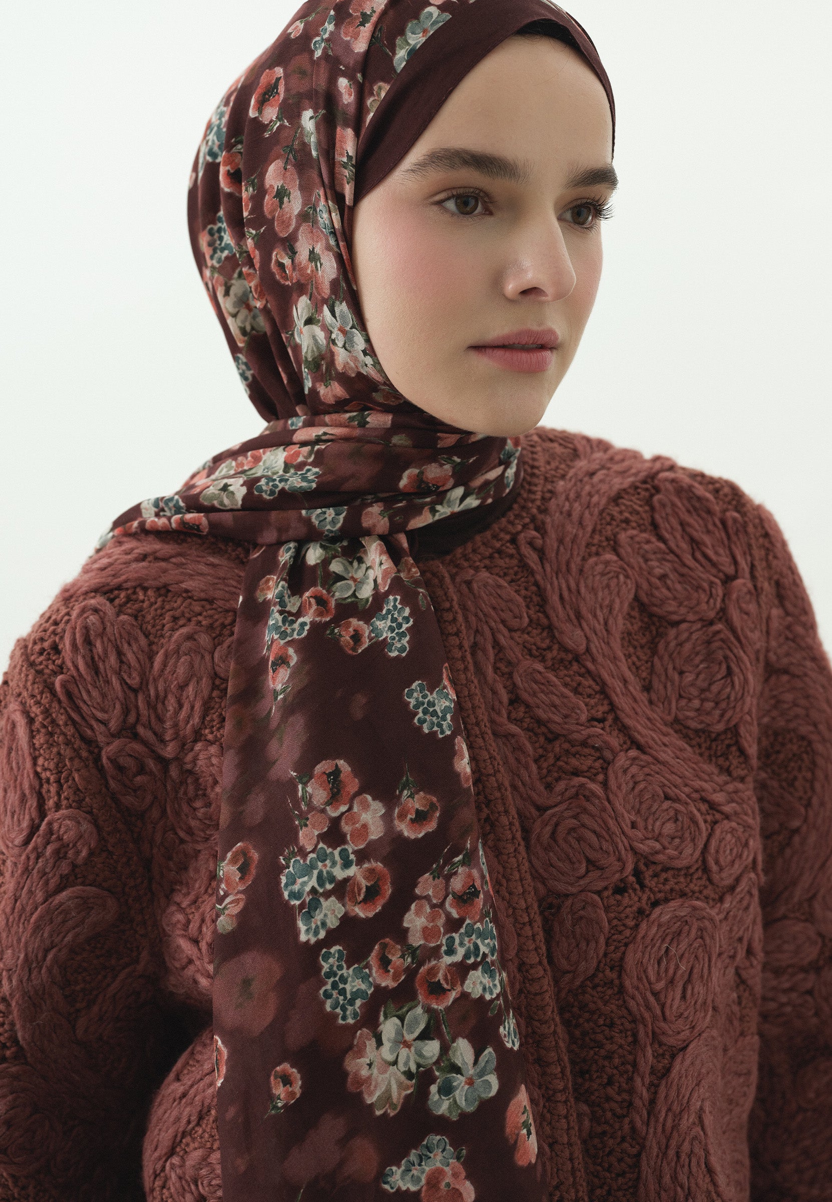 Bordo Secret Pearl Desenli Pamuk Viskon Şal