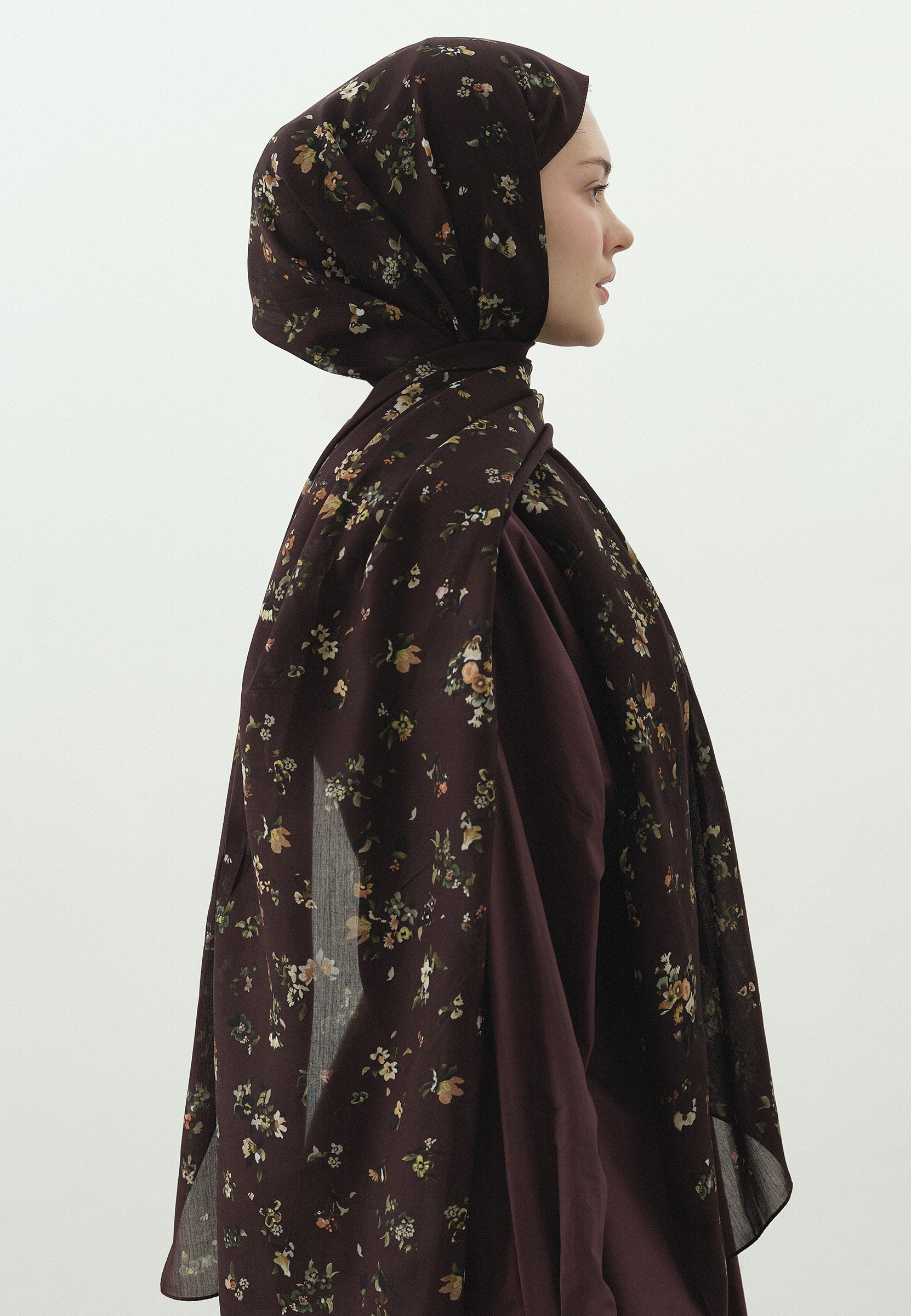 Bordo Tıny Blooms Desenli Pamuk Viskon Şal