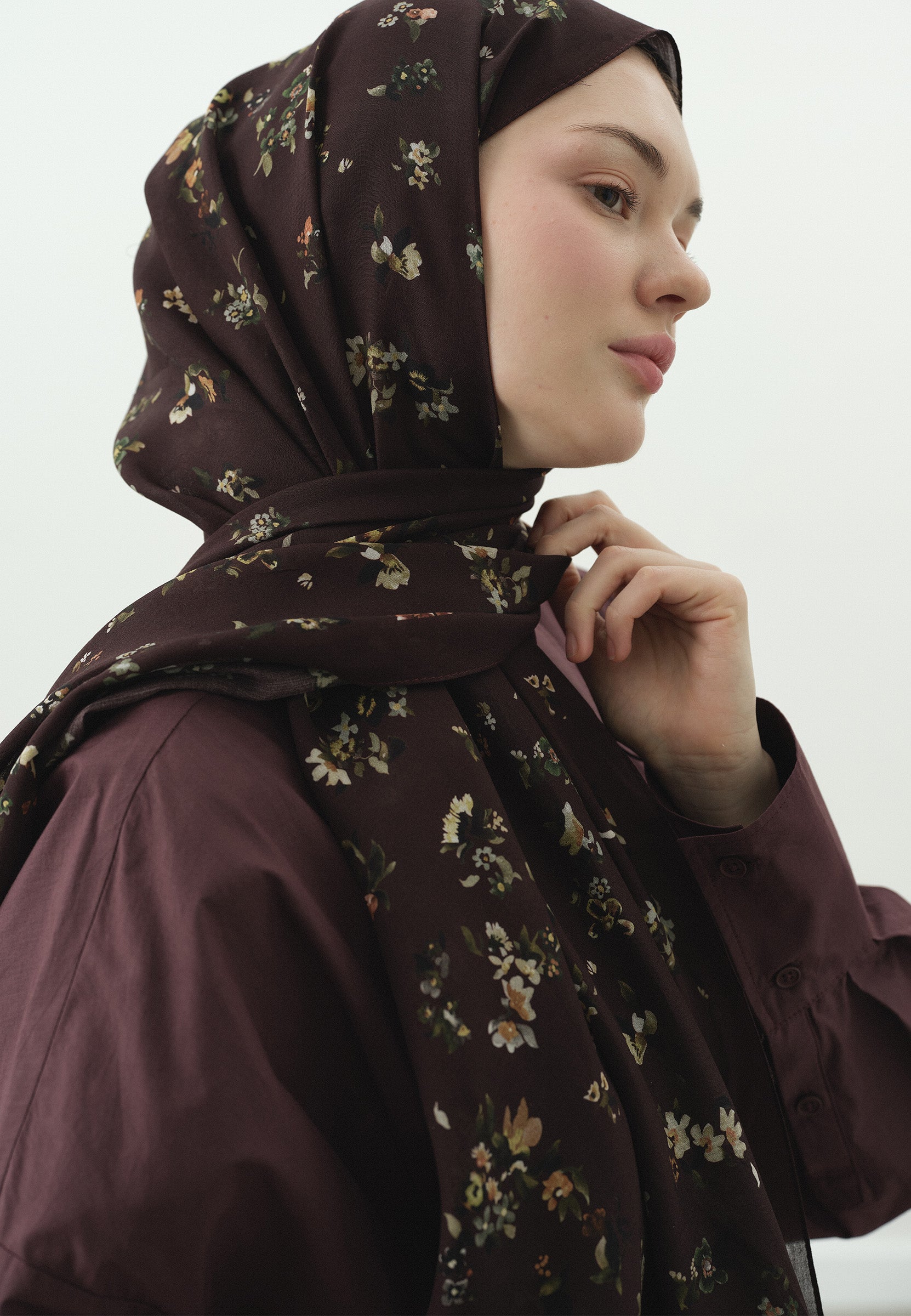 Bordo Tıny Blooms Desenli Pamuk Viskon Şal