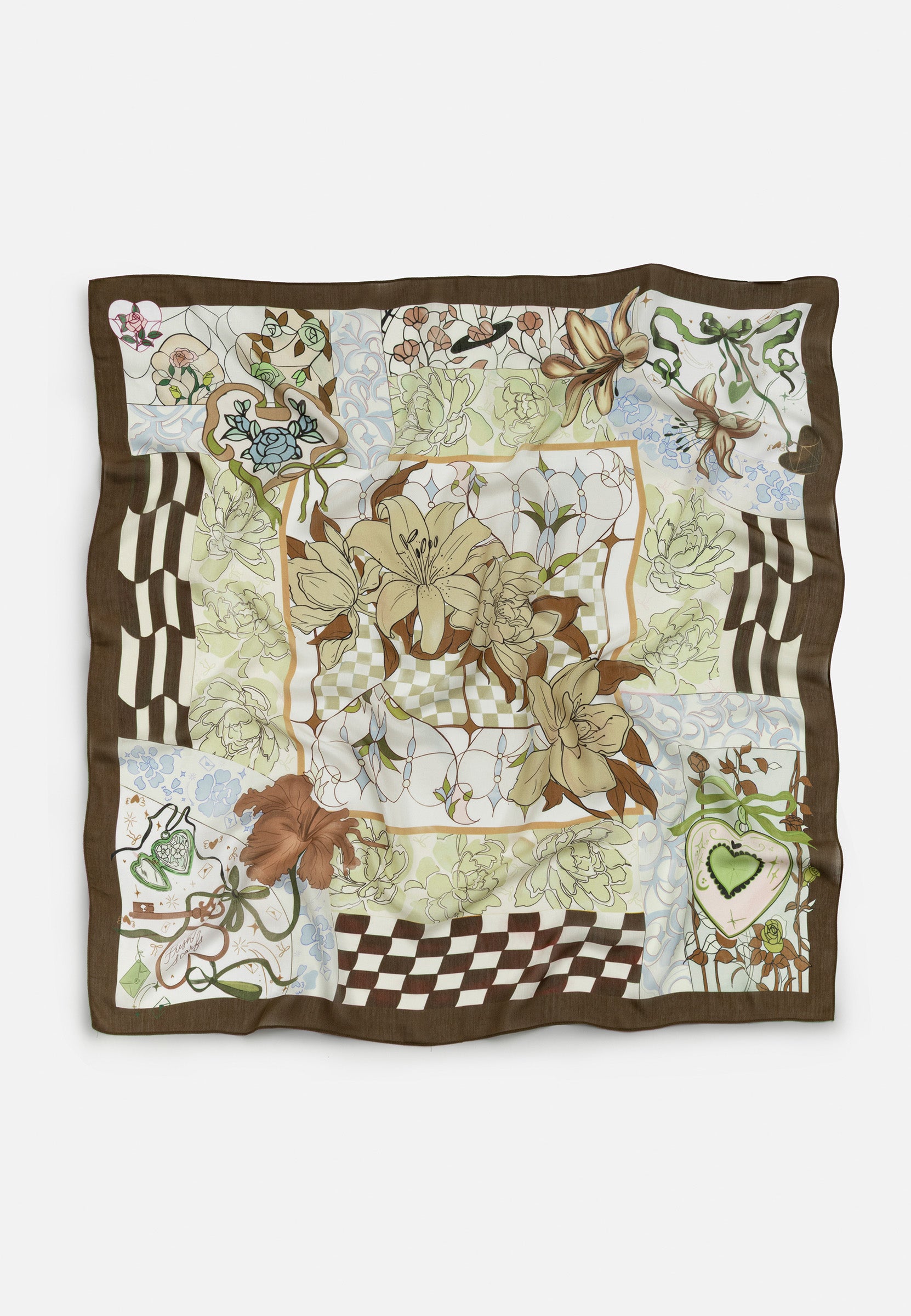 Tales Of Love Desen Floş Viskon Eşarp Vintage Brown