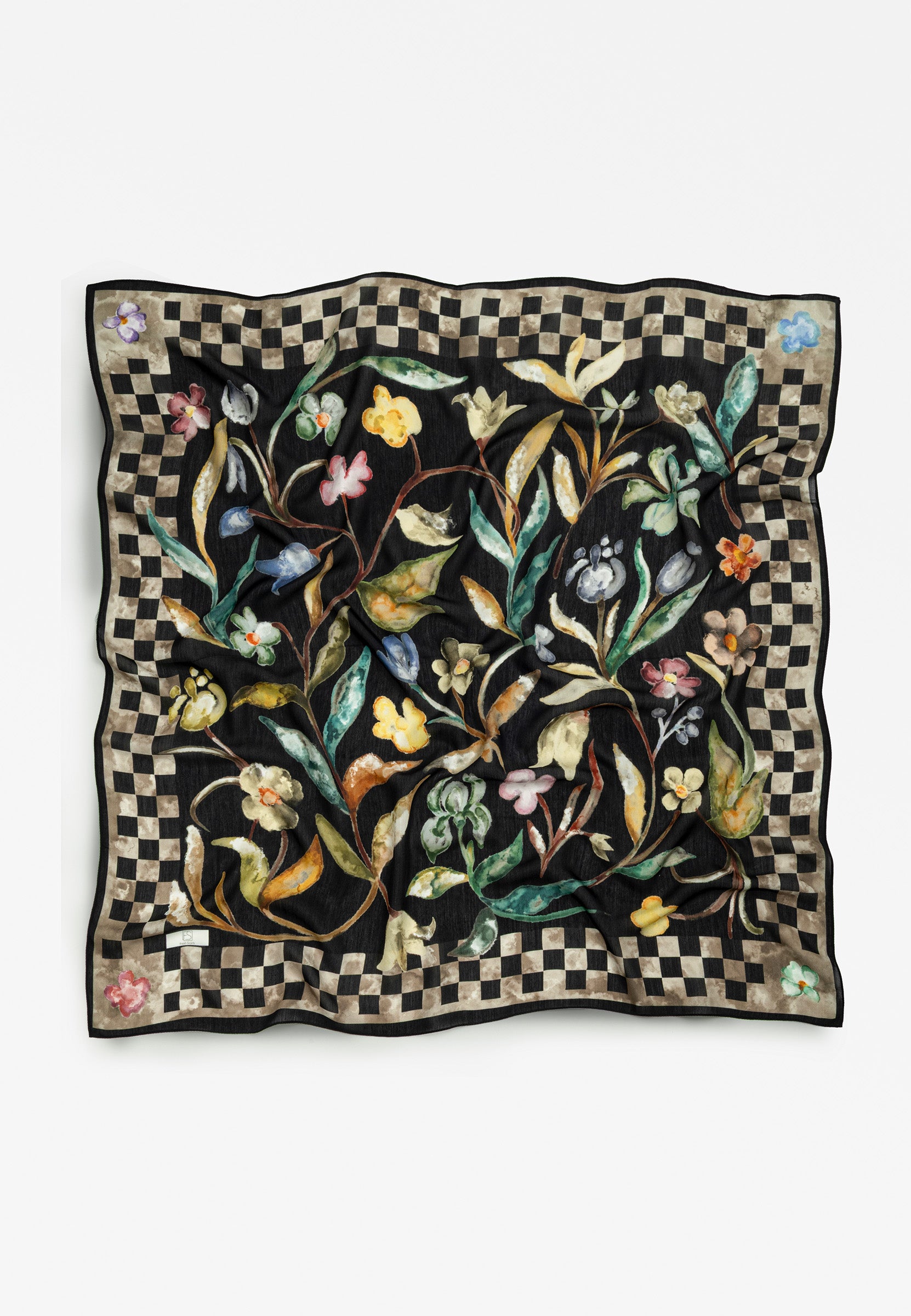 Love In Bloom Desen Floş Viskon Eşarp Deep Black