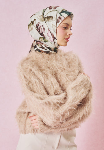 Brown Love In Bloom Desen Floş Viskon Eşarp