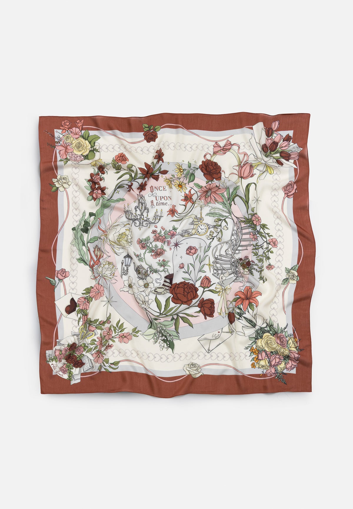 Once Upon A Love Desen Floş Viskon Eşarp Vintage Rose