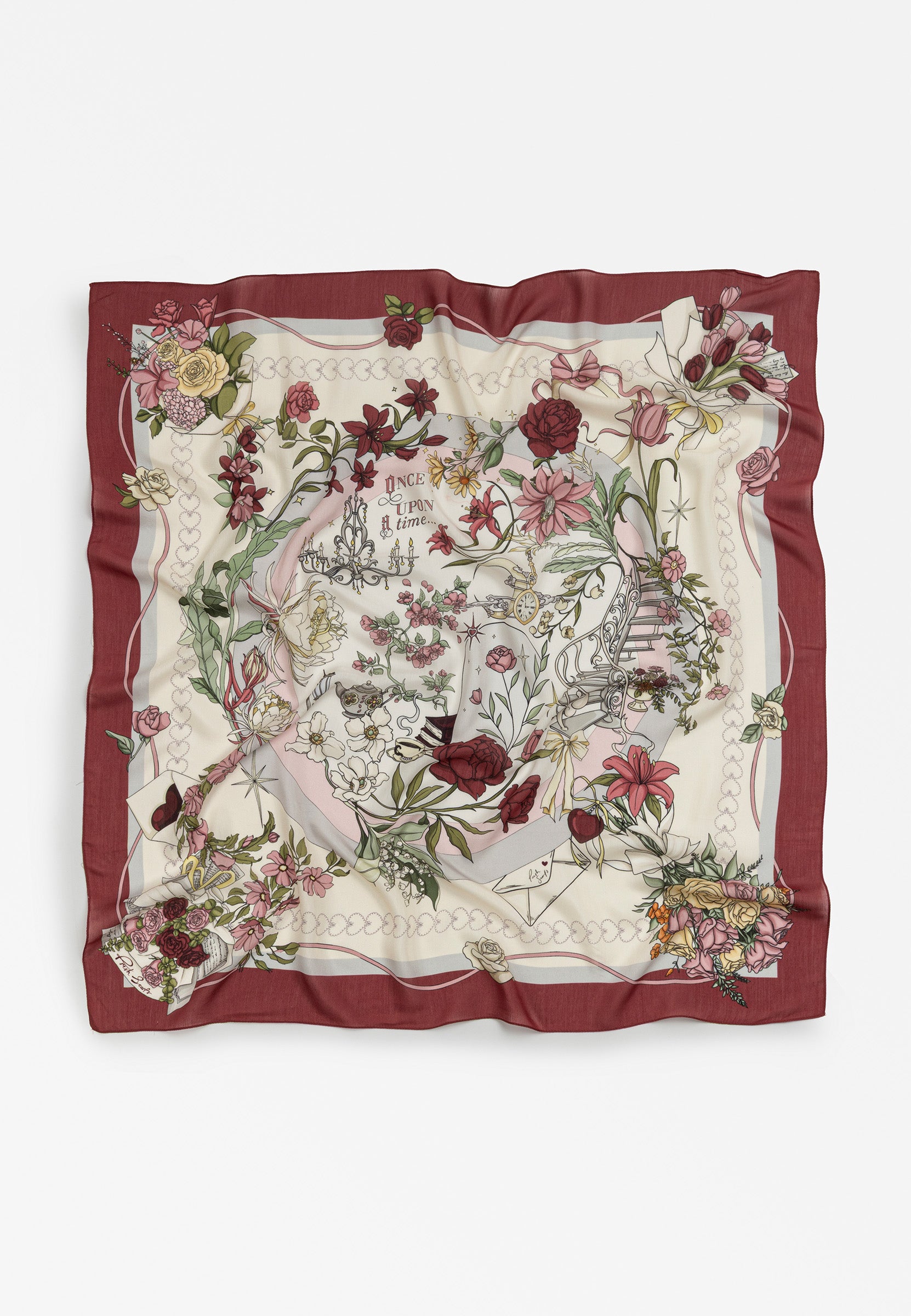 Vintage Rose Once Upon A Love Desen Floş Viskon Eşarp