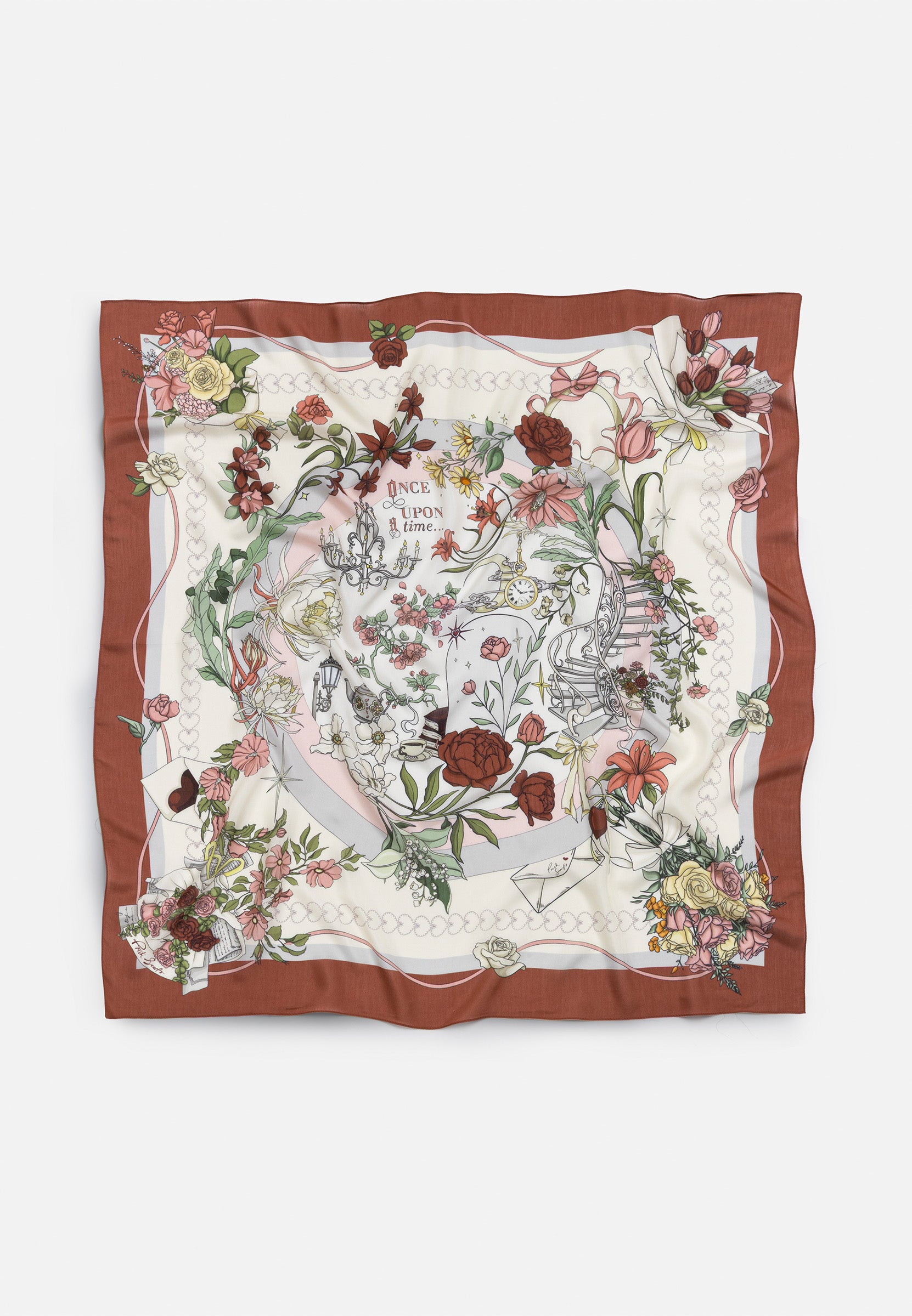 Once Upon A Love Desen Floş Viskon Eşarp Vintage Rose