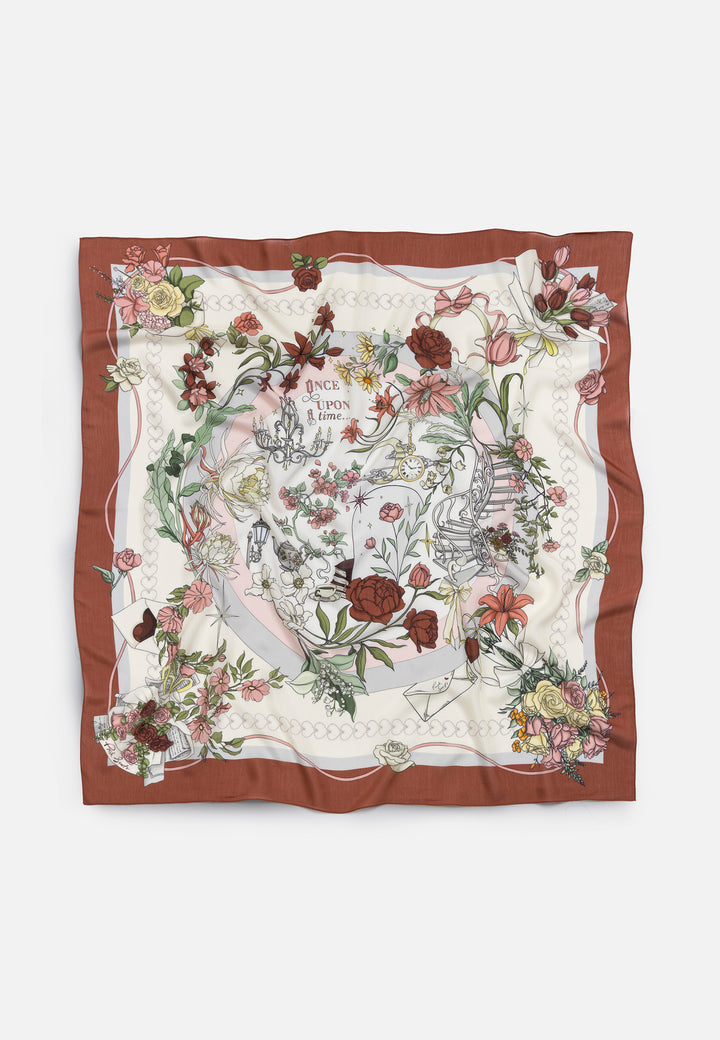 Once Upon A Love Desen Floş Viskon Eşarp Vintage Rose
