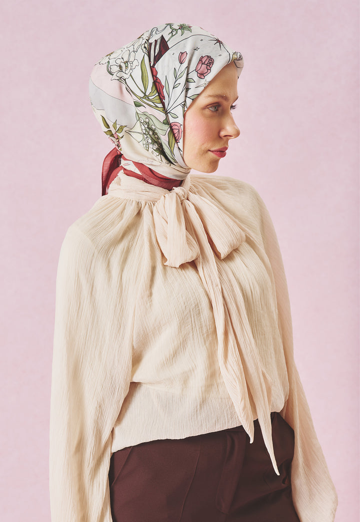 Once Upon A Love Desen Floş Viskon Eşarp Vintage Rose