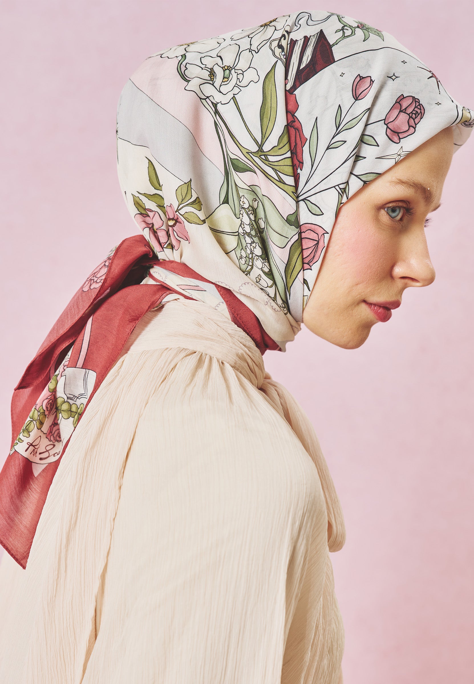 Vintage Rose Once Upon A Love Desen Floş Viskon Eşarp