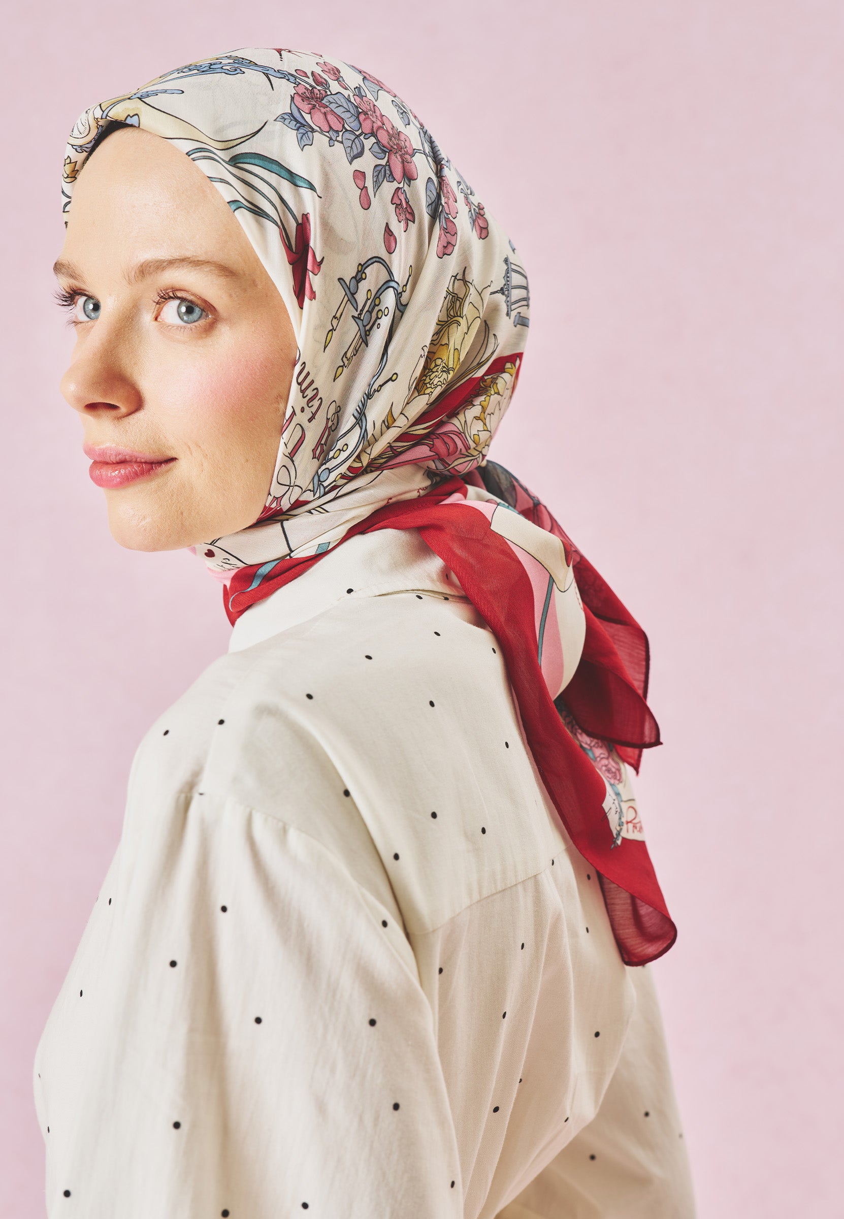 Once Upon A Love Desen Floş Viskon Eşarp Romantic Red