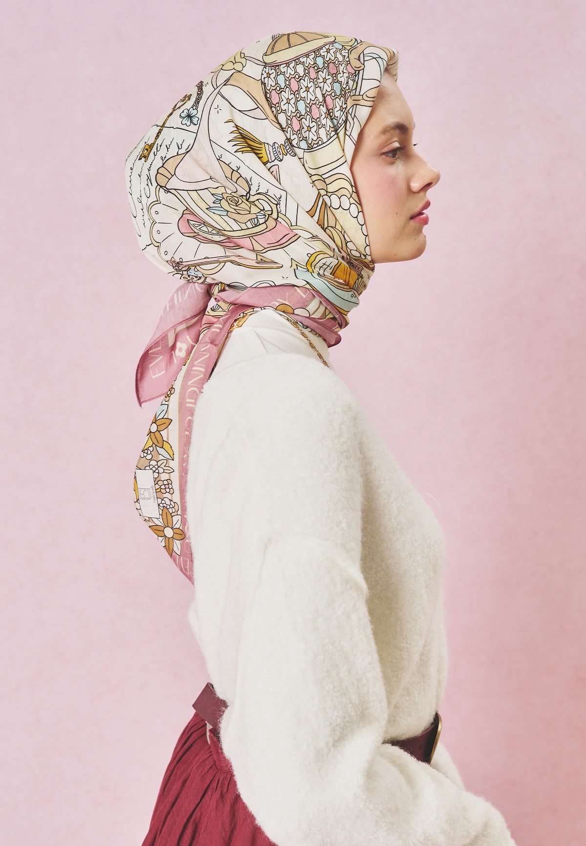 A Cindrella's Dream Desen Floş Viskon Eşarp Pink Dream