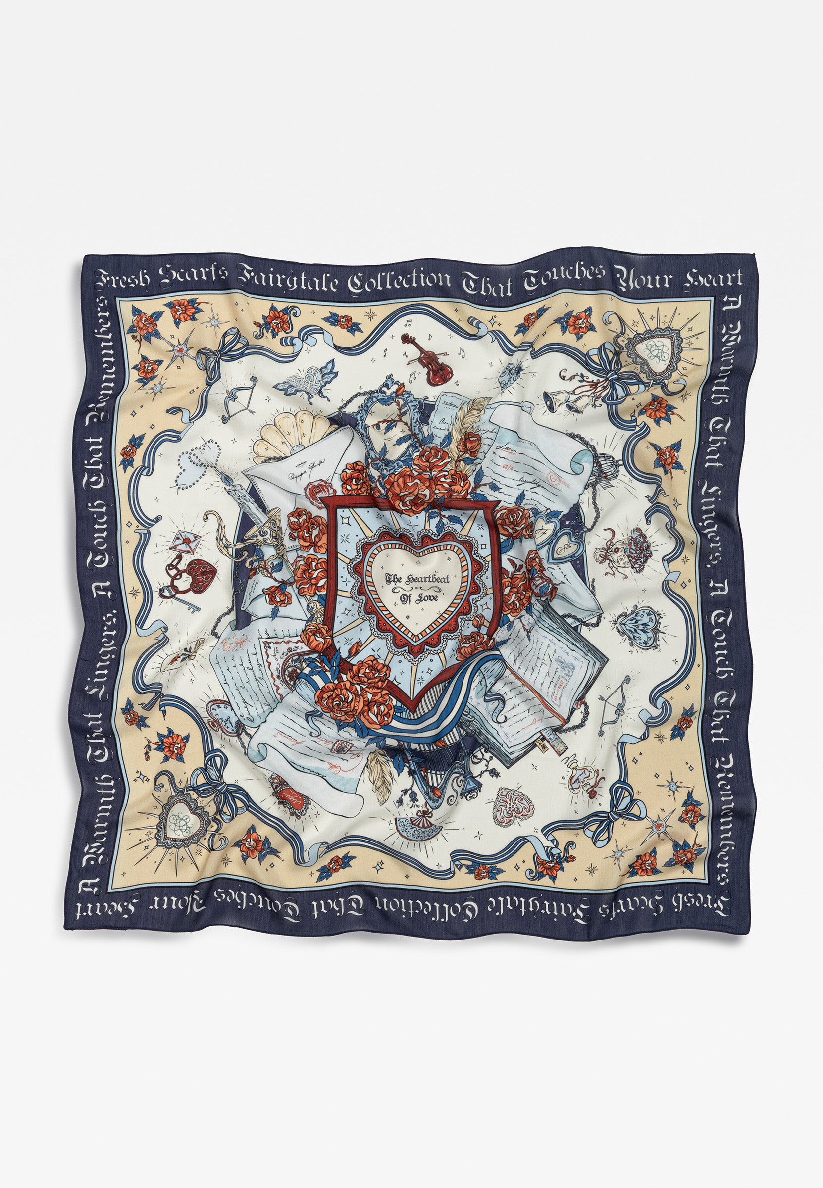 Beauty And The Beast Desen Floş Viskon Eşarp Midnight Blue