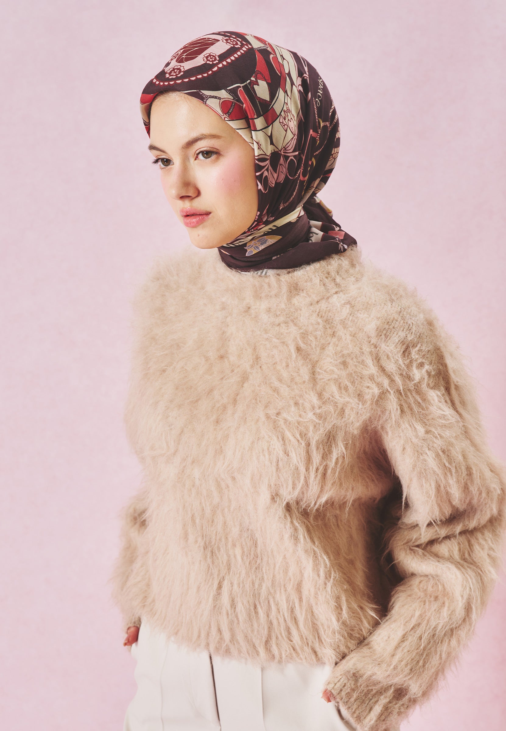 Dreamy Skies Desen Floş Viskon Eşarp Burgundy