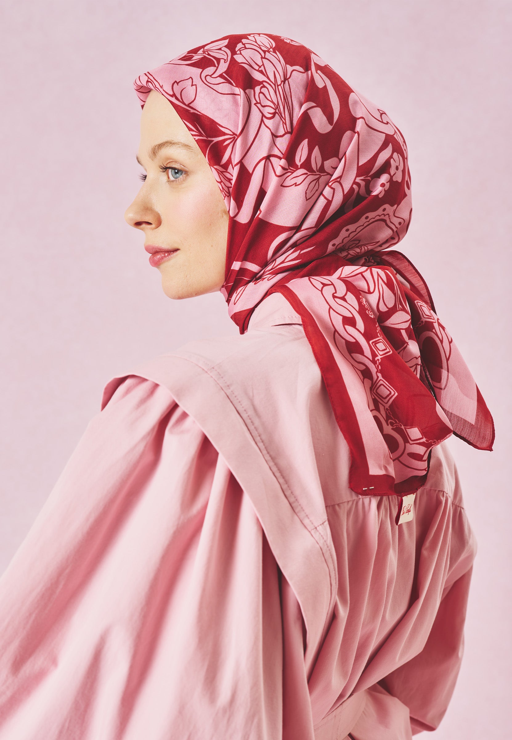 Pınk Rose Eternal Love Desen Floş Viskon Eşarp