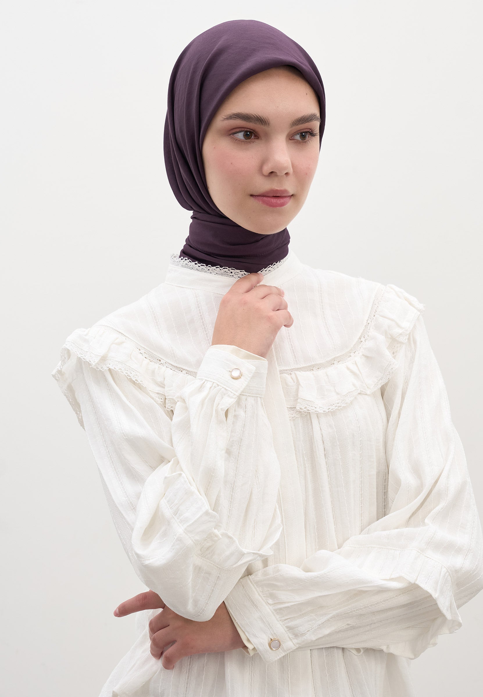 Patlıcan Moru Pamuk Viskon Eşarp