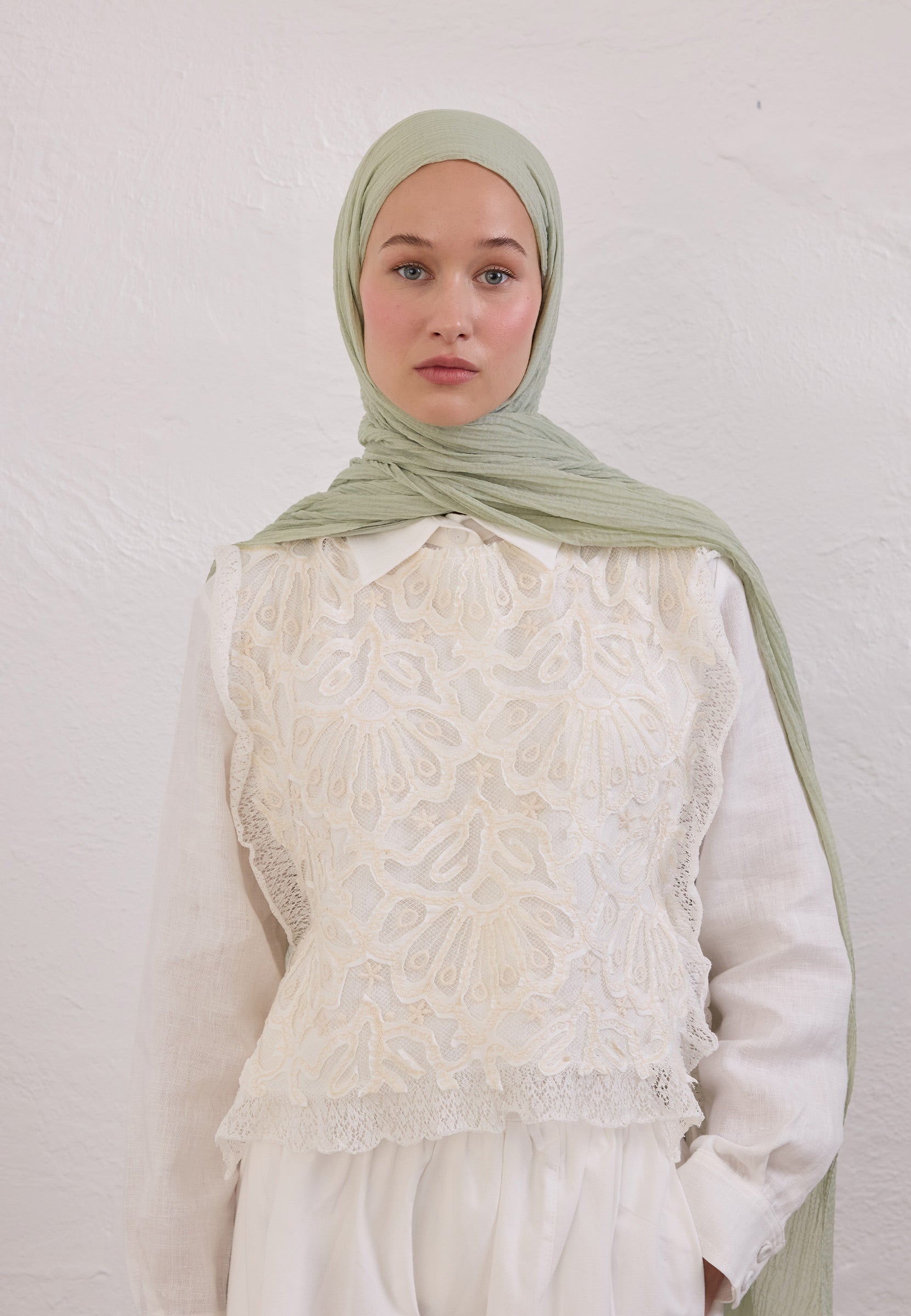 Pastel Yeşil Modal Krinkıl Şal