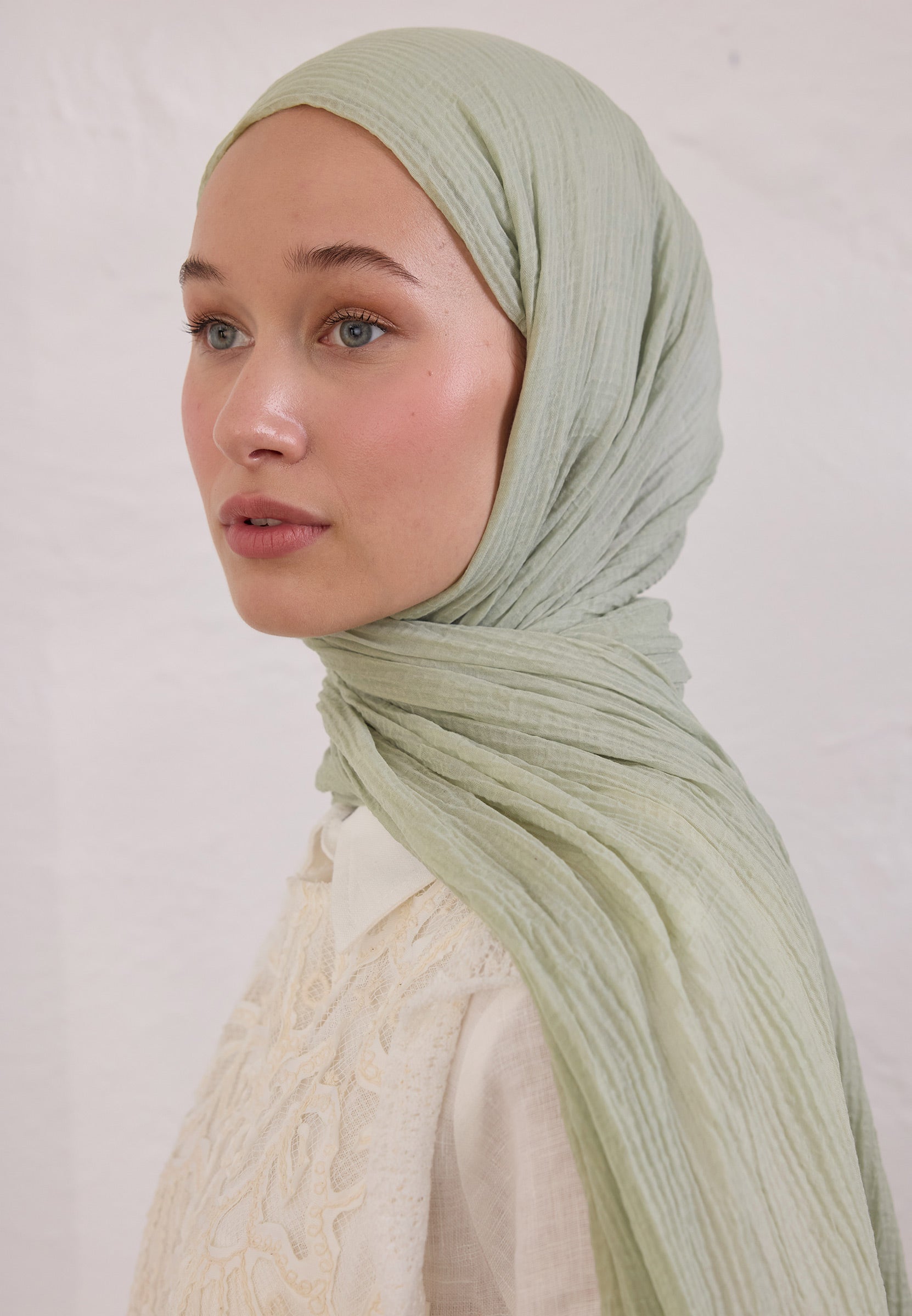 Pastel Yeşil Modal Krinkıl Şal
