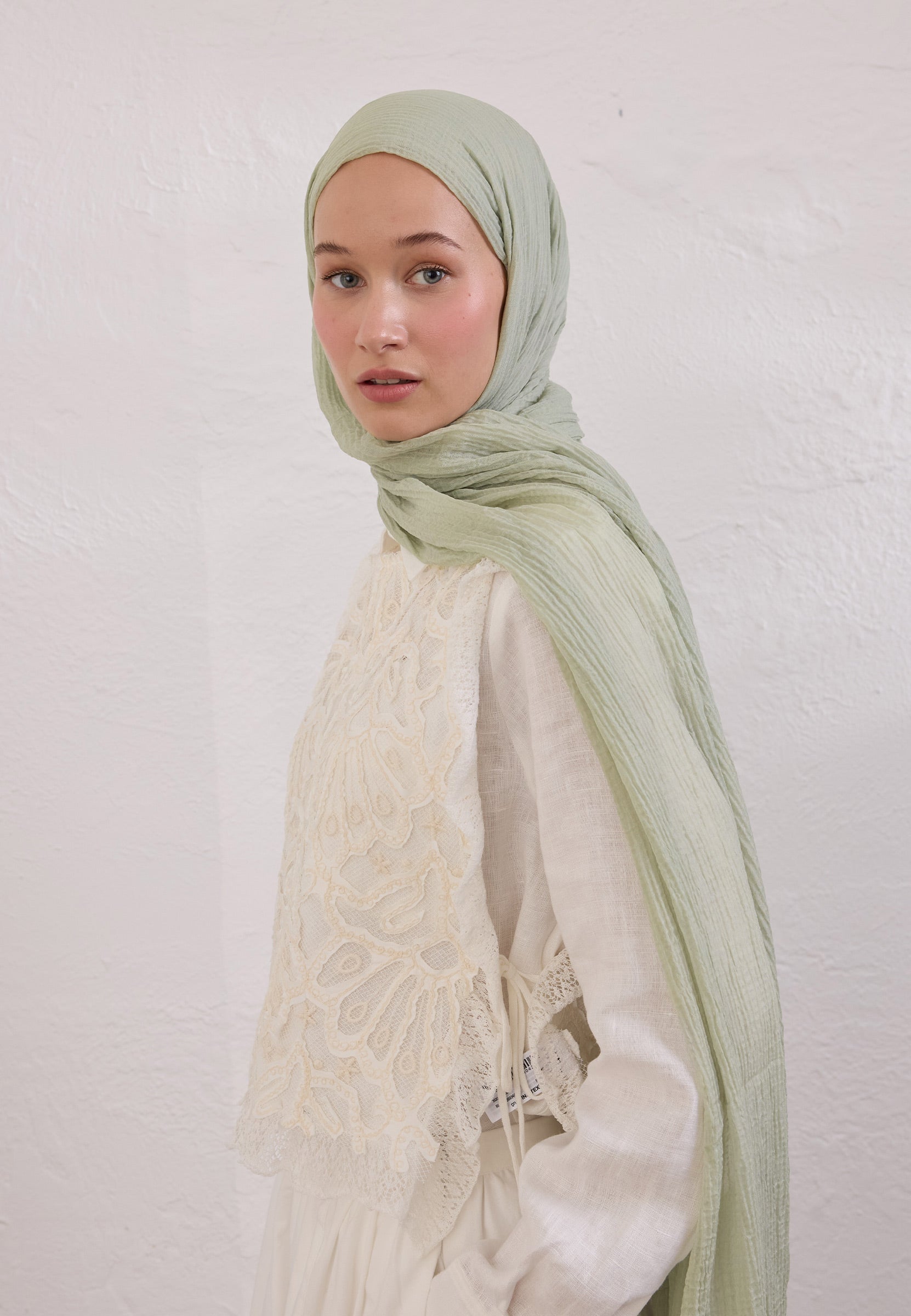 Pastel Yeşil Modal Krinkıl Şal