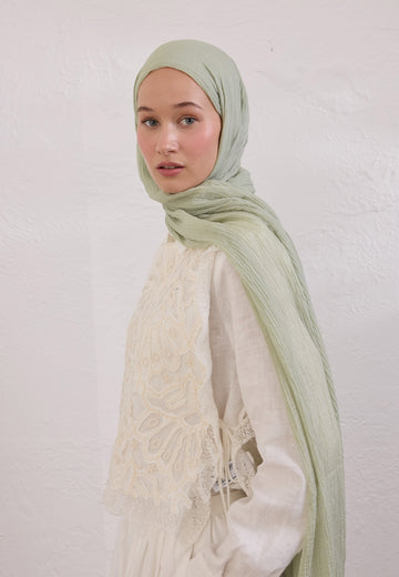 Pastel Yeşil Modal Krinkıl Şal