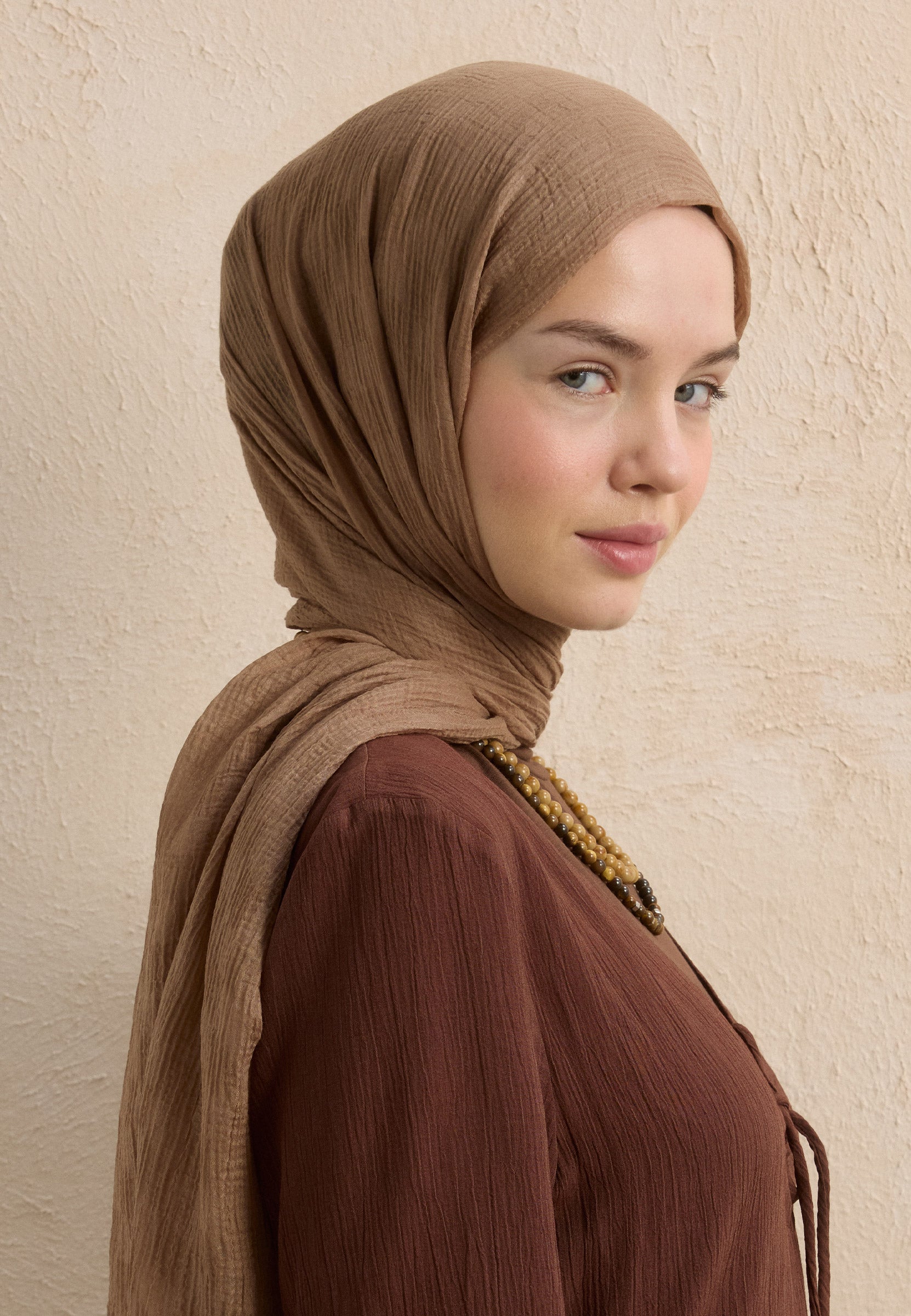 Nude Modal Damalı Şal