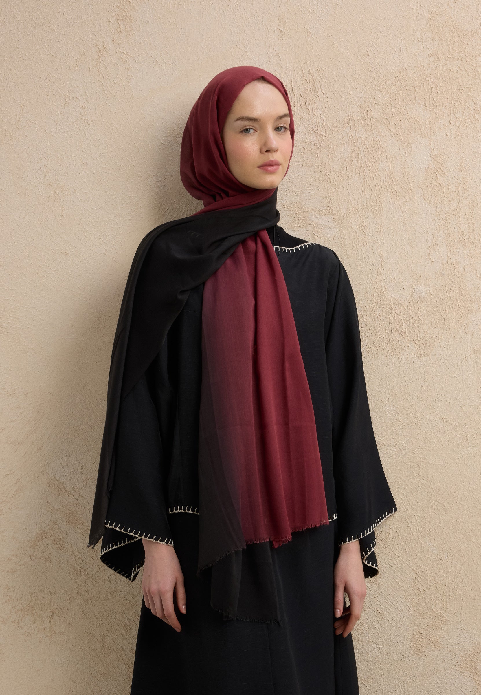 Siyah-bordo Modal Degrade Şal